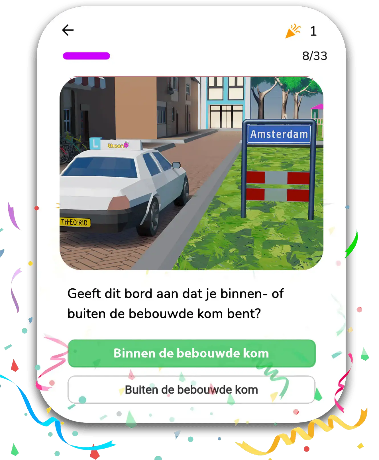 Voorbeeld CBR theorie examenvraag uit Theorio app